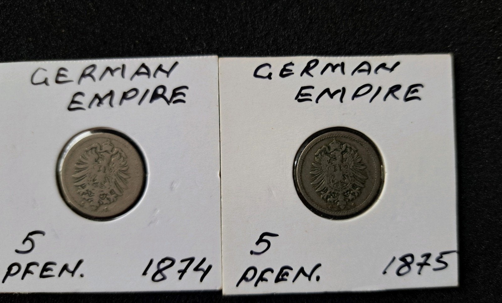 Set van 2 Duitse Rijk 5 Pfennig munten (1874 & 1875), Ophalen of Verzenden, Duitsland, Setje