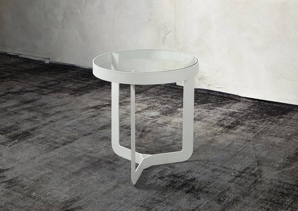 Spinder design douglas bijzettafel – wit/glas, Ophalen, Rond, Nieuw, Minder dan 50 cm