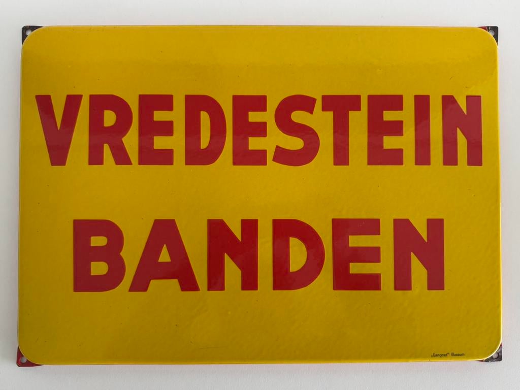 Vredestein Banden emaille bord van Langcat Bussum, Ophalen of Verzenden, Gebruikt, Reclamebord