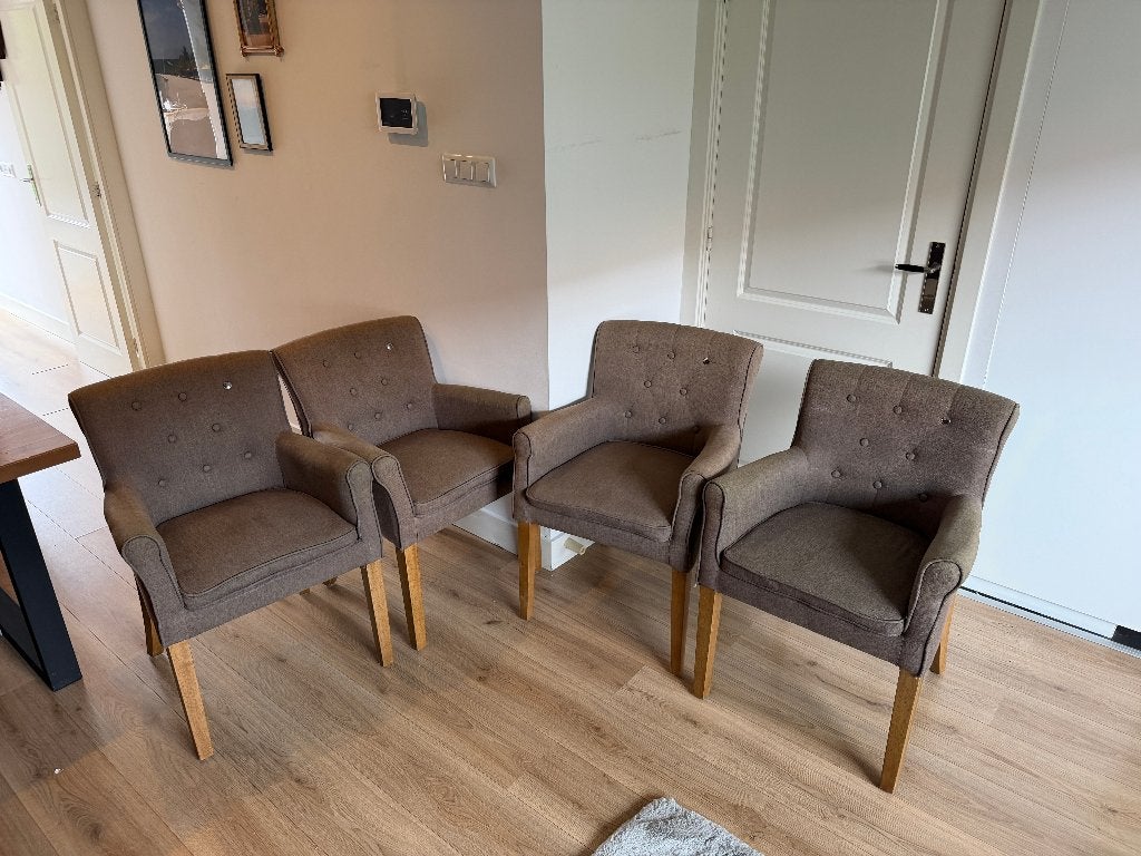 Set van 4 Riviera Maison Eetkamerstoelen Bruin/Grijs, Huis en Inrichting, Stoelen, Ophalen, Gebruikt, Overige kleuren, Vier