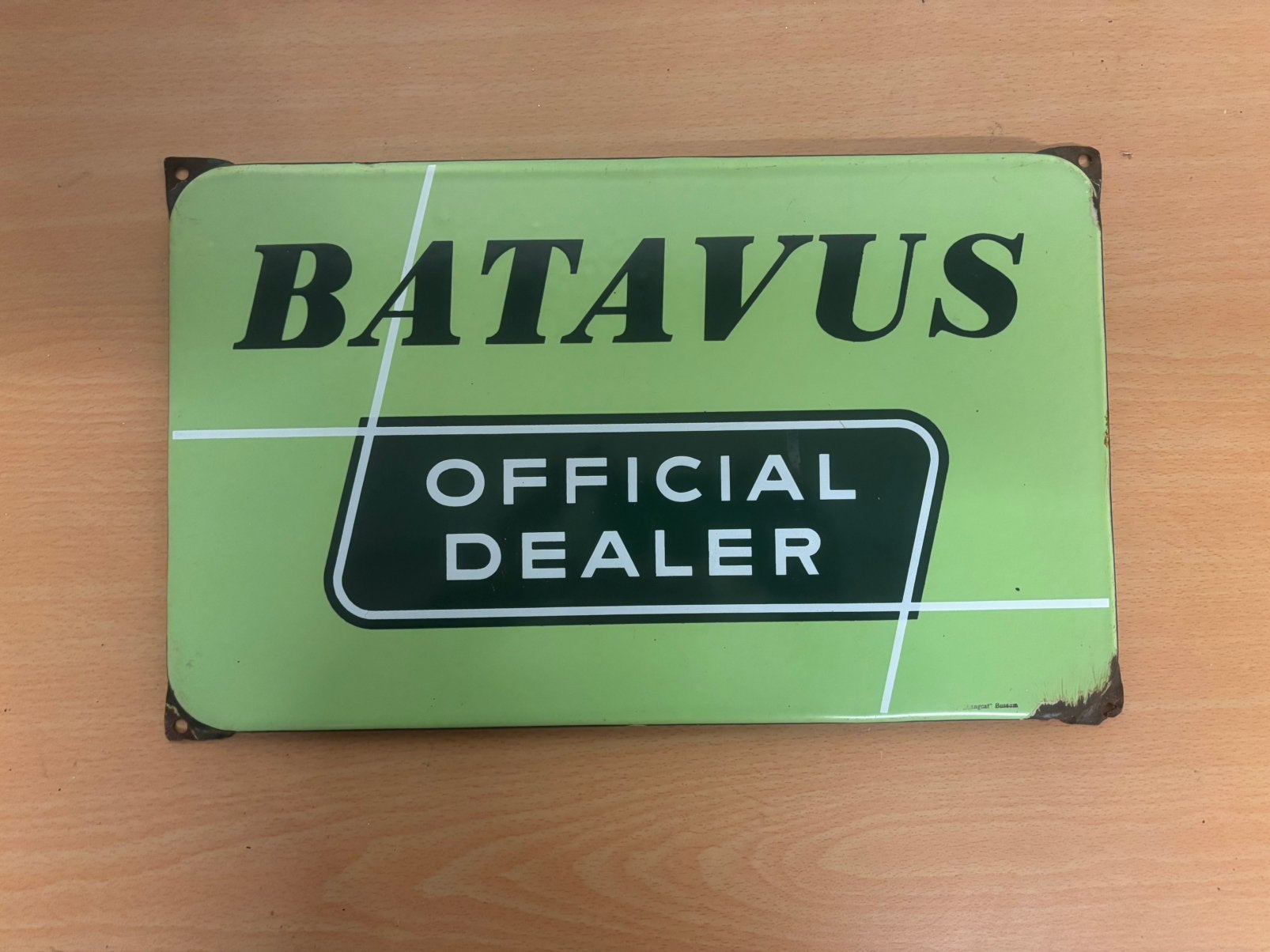 Emaille bord Batavus dealer Langcat Bussum, Ophalen of Verzenden, Zo goed als nieuw, Reclamebord