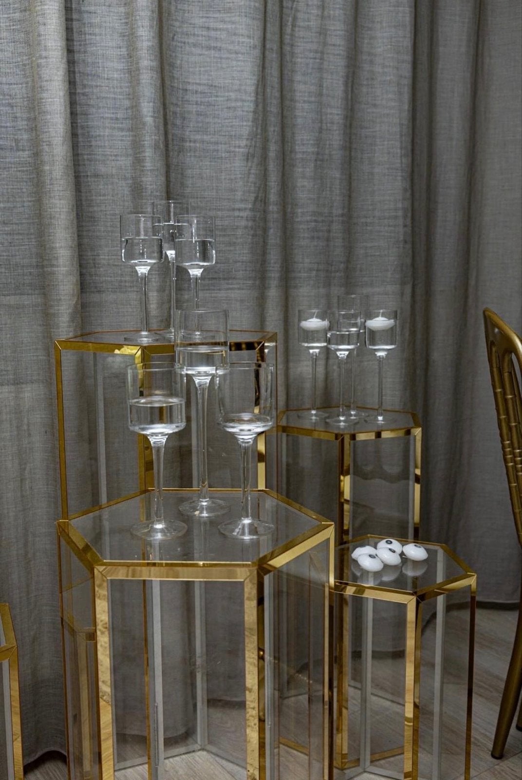 Set van Gouden en Transparante Decoratieve Zuilen, Ophalen of Verzenden, Zo goed als nieuw