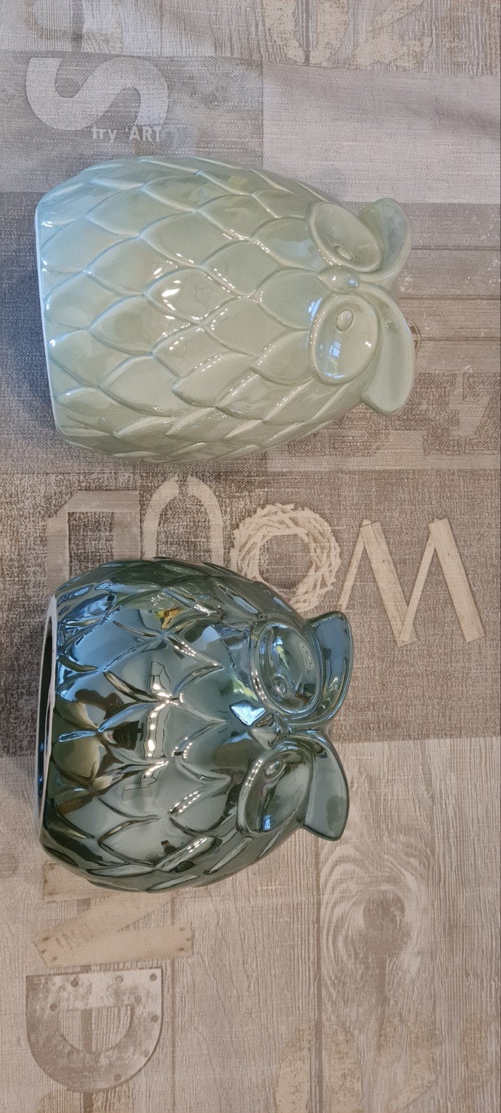 Set van 2 aardewerk Uilen - Groen en Blauw, Ophalen of Verzenden, Gebruikt, Meerkleurig, Steen/keramiek