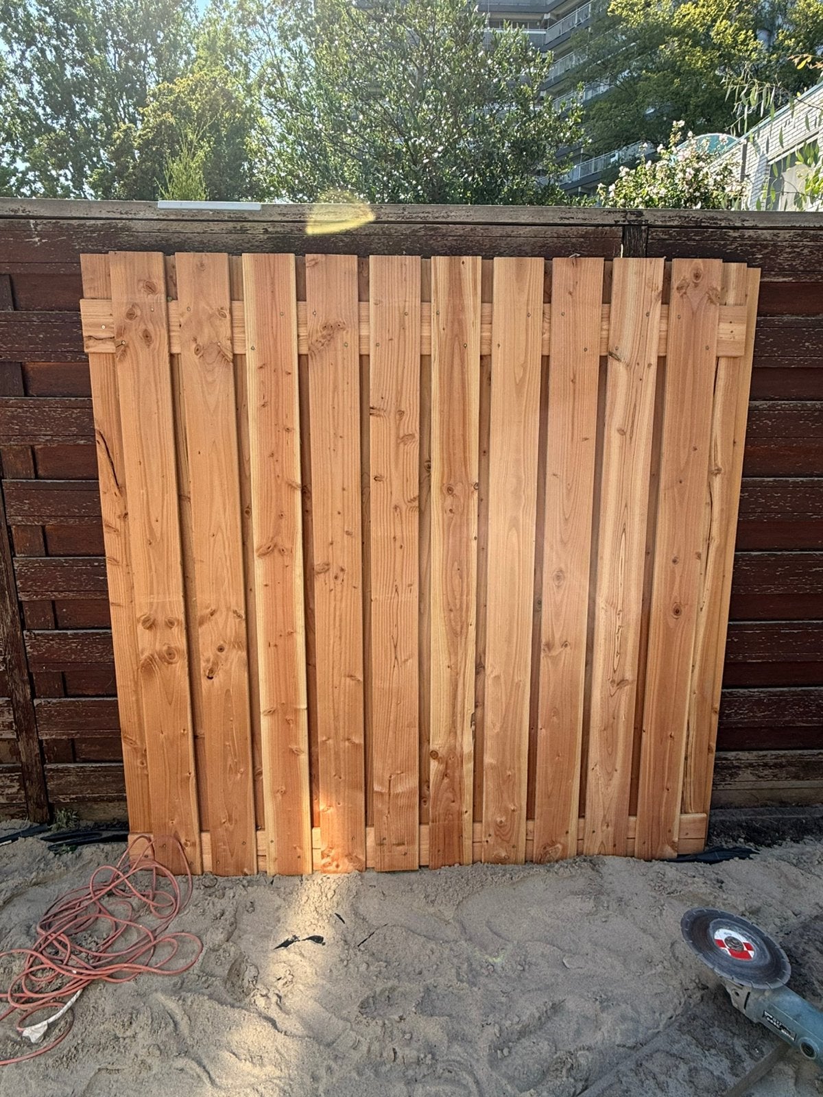 2x Douglas fence 180x180 cm – 23 boards + concrete bases, Tuin en Terras, Ophalen, 1 tot 2 meter, Minder dan 3 meter, Zo goed als nieuw