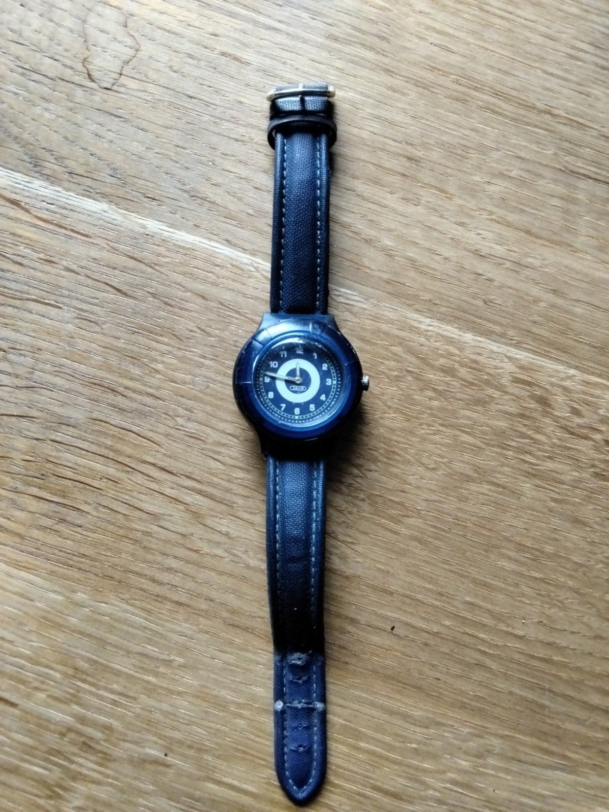 Vintage Postbank Polshorloge - Blauw met Leren Bandje, Overige merken, Kunststof, Polshorloge, Ophalen of Verzenden