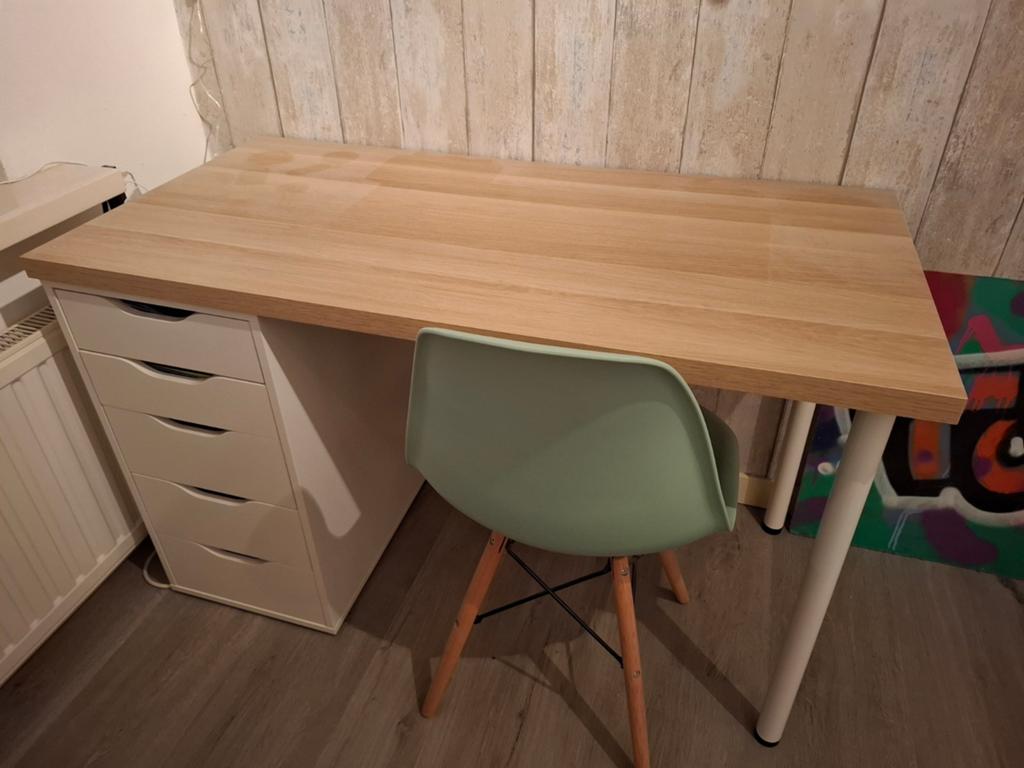 IKEA Bureau met ladeblok en stoel, Ophalen, Met lades, Gebruikt, IKEA