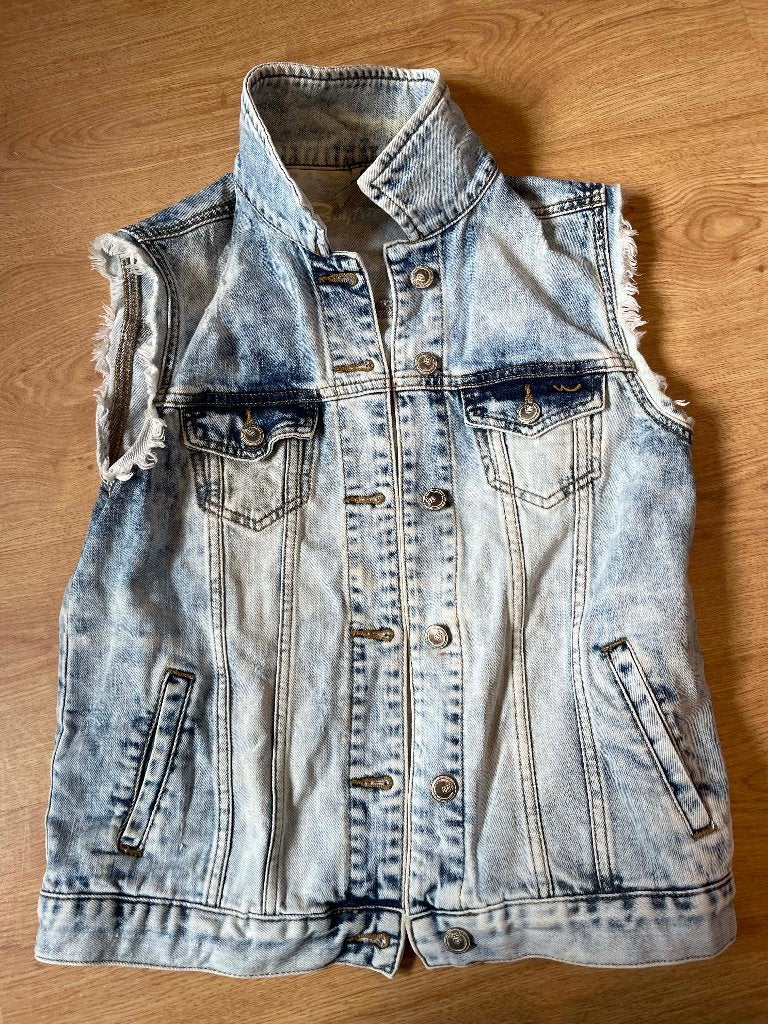 Blauwe spijkerjack mouwloos, LTB, Jasje, Maat 36 (S), Gedragen