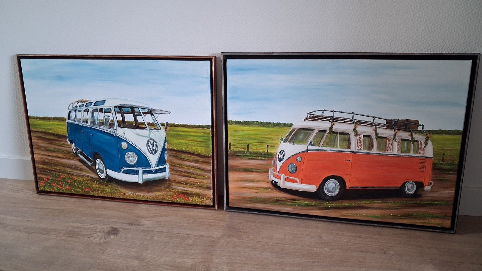 2 schilderijen Volkswagen VW T1 70x50cm, Ophalen