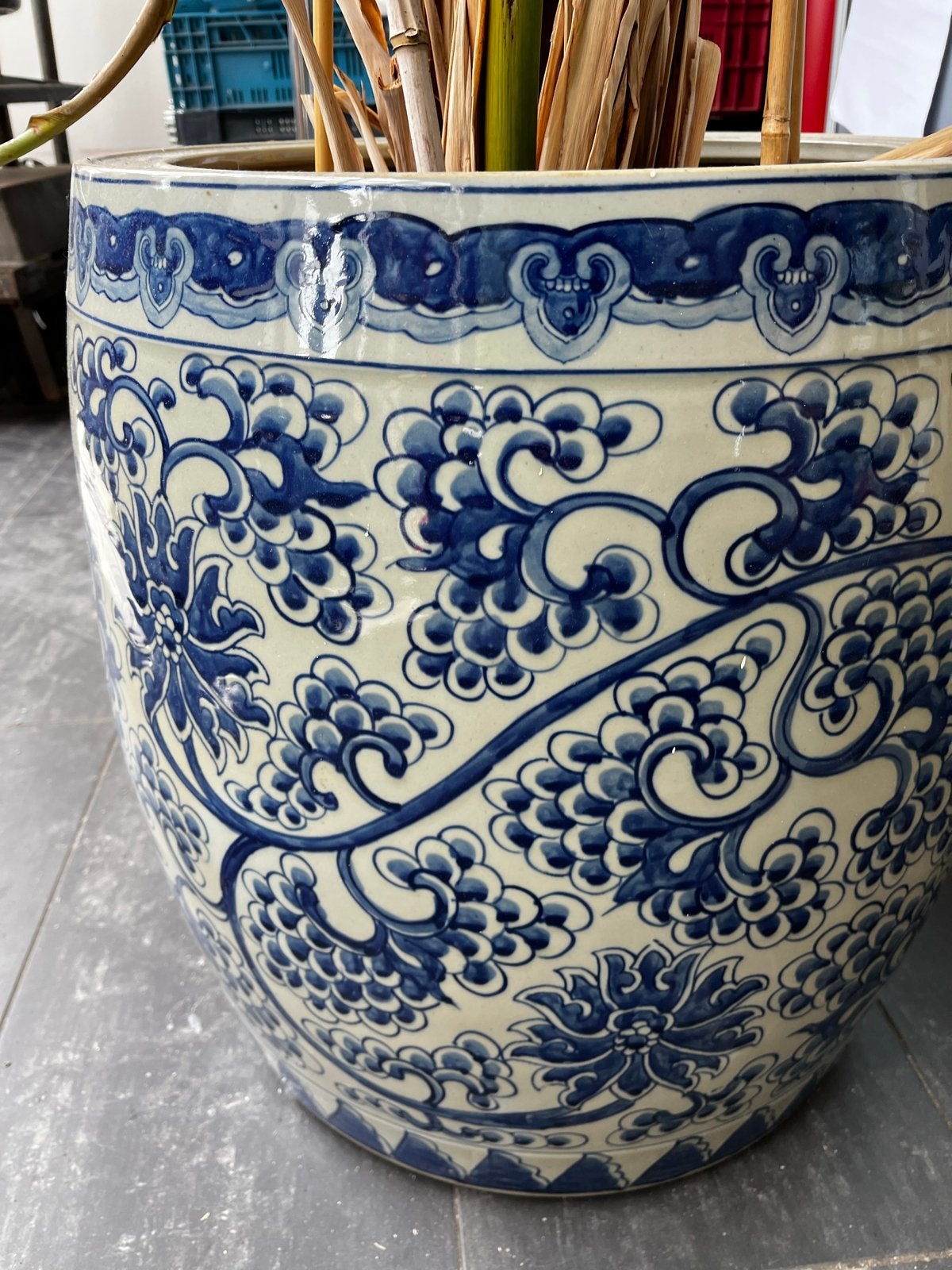 Grote Chinese porseleinen bloempot blauw-wit, Ophalen