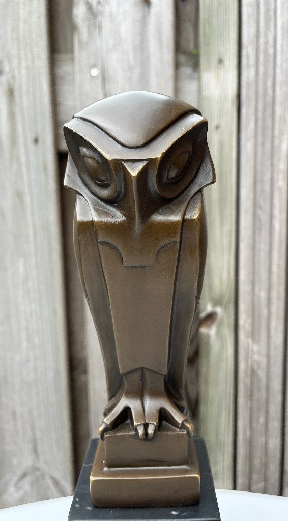 Bronzen art deco stijl uil op een marmeren voet., Antiek en Kunst, Kunst | Beelden en Houtsnijwerken, Art deco, Gepatineerd, Ophalen of Verzenden