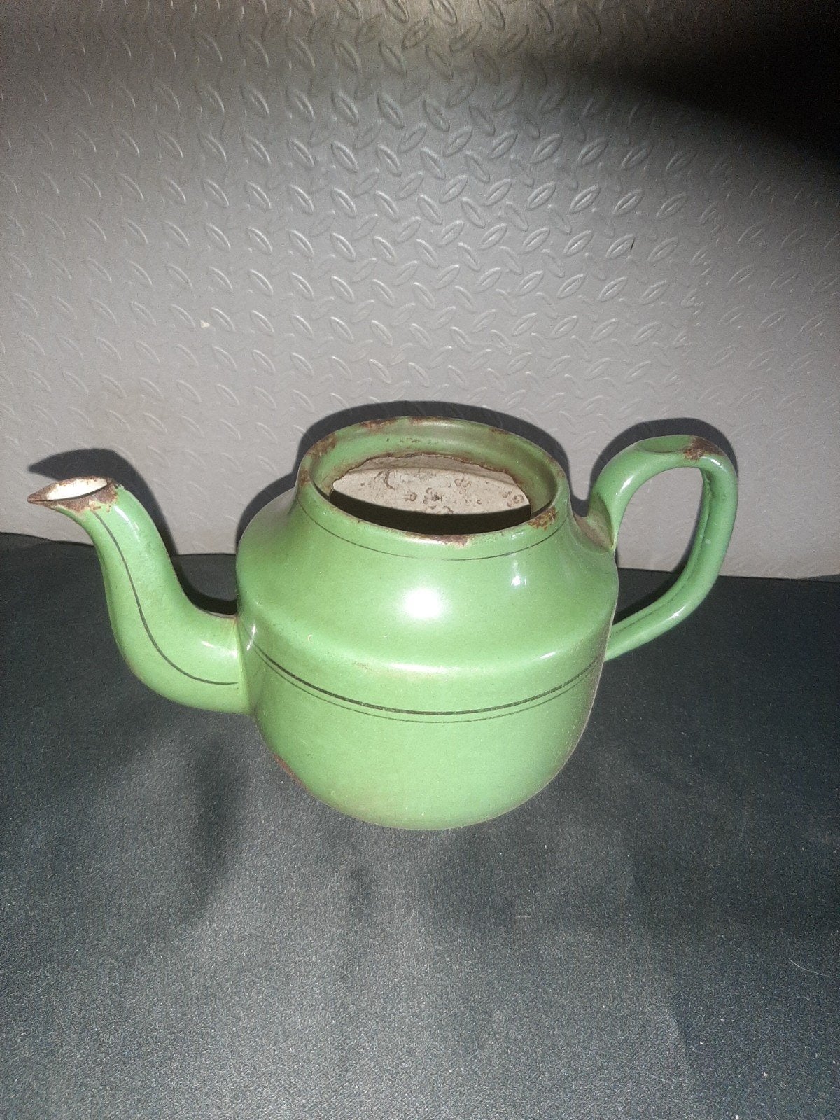 Antieke groene geëmailleerde theepot, Antiek en Kunst, Antiek | Emaille, Ophalen of Verzenden
