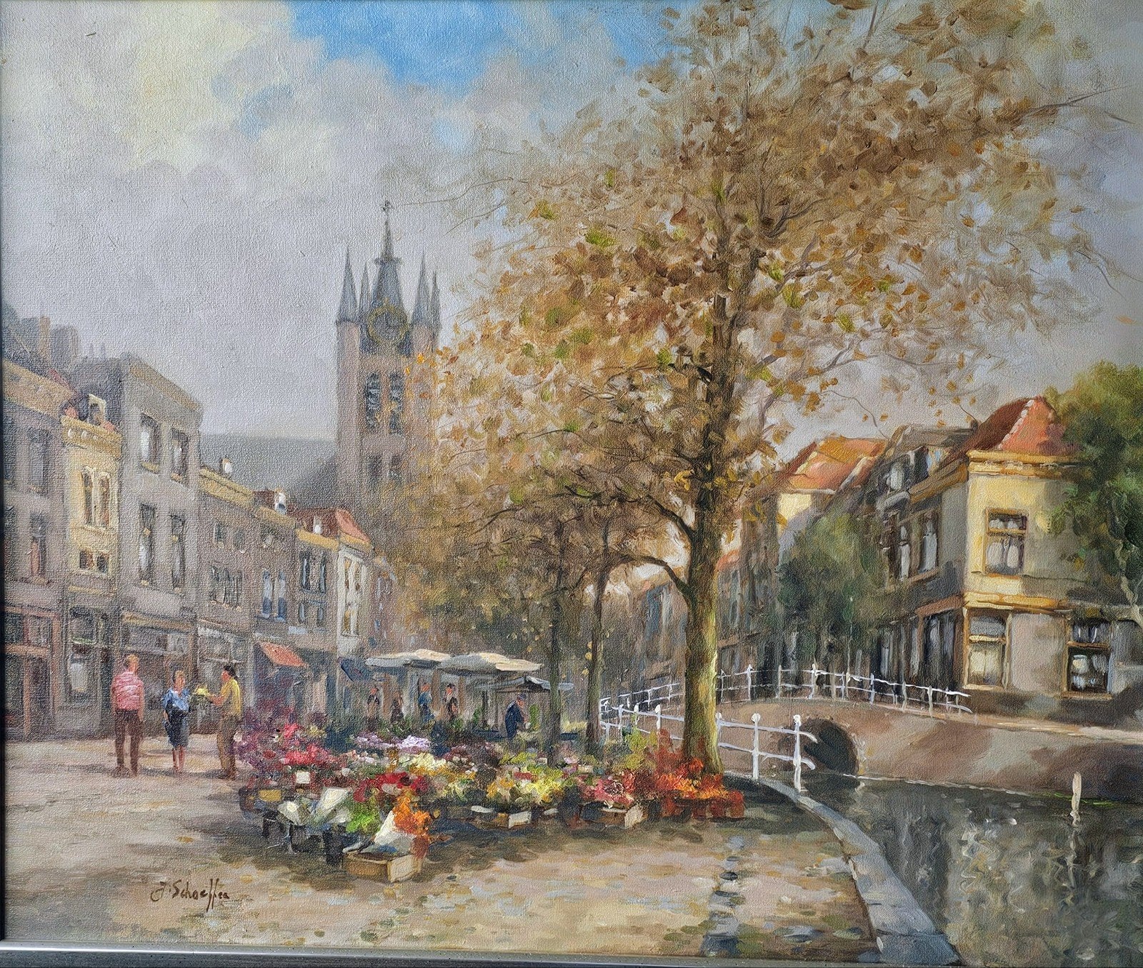 Jan Schaeffer - Delft Oude Kerk, Antiek en Kunst, Ophalen, Doek, Klassiek, Gesigneerd