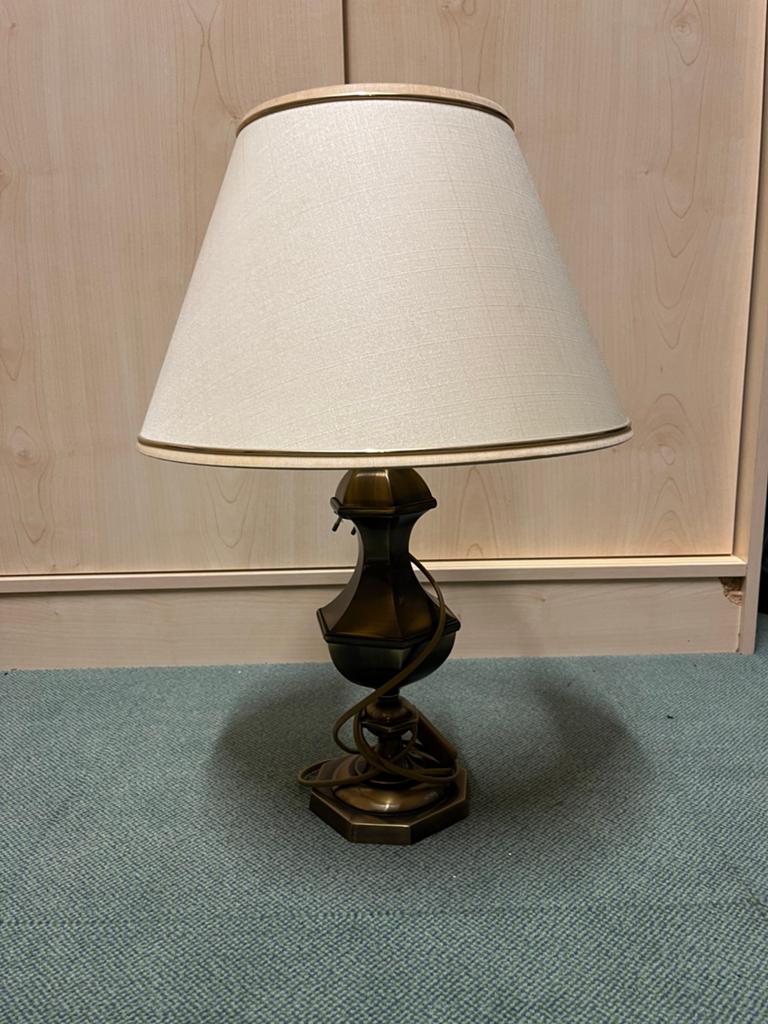 Grote Lamp bronskleur voet, creme kap 53 hoog, doorsnede 35, Ophalen, Zo goed als nieuw, 50 tot 75 cm