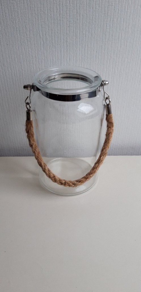 glazen pot met touw hengsel, Ophalen of Verzenden, Zo goed als nieuw, Glas