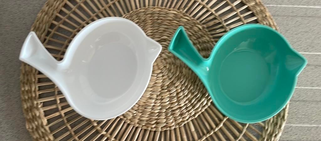 Koziol design 4 schaaltjes vogel turquoise wit mus, Ophalen of Verzenden, Zo goed als nieuw, Overige stijlen, Schaal of Schalen