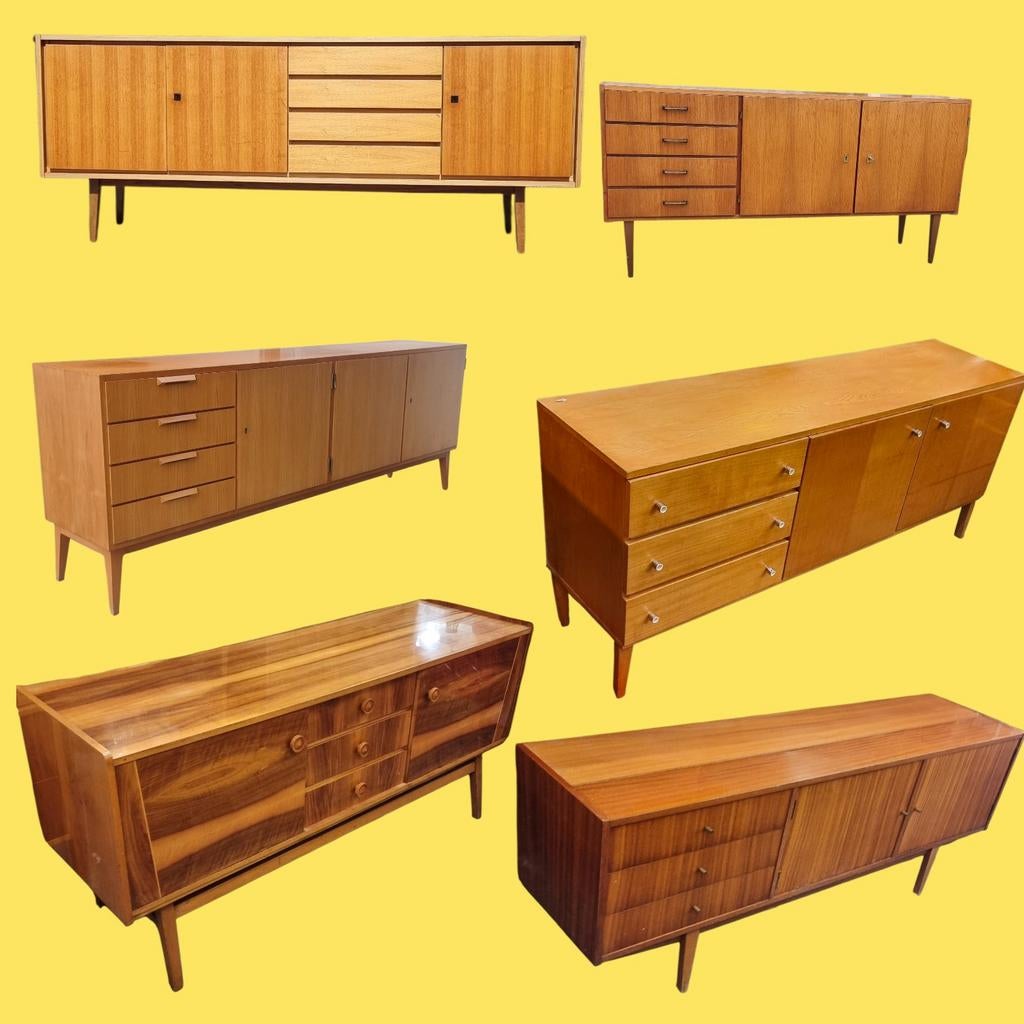 Grote voorraad vintage dressoirs jaren 50 60 70, ,, Ophalen of Verzenden, ,, ,