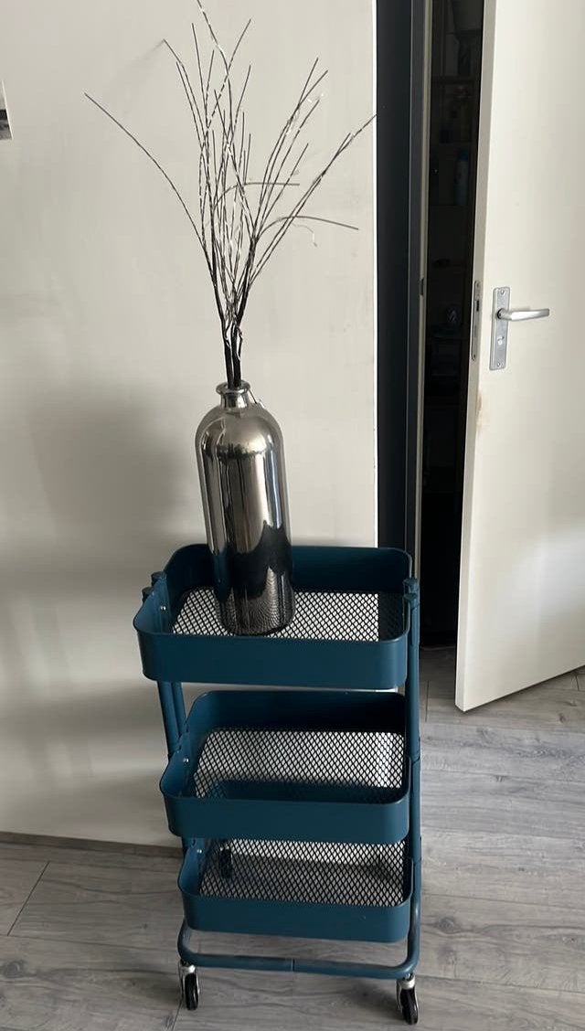 Ikea Raskog trolley petrol + flesvaas (nwpr € 85), Ophalen, Gebruikt, Blauw, Metaal
