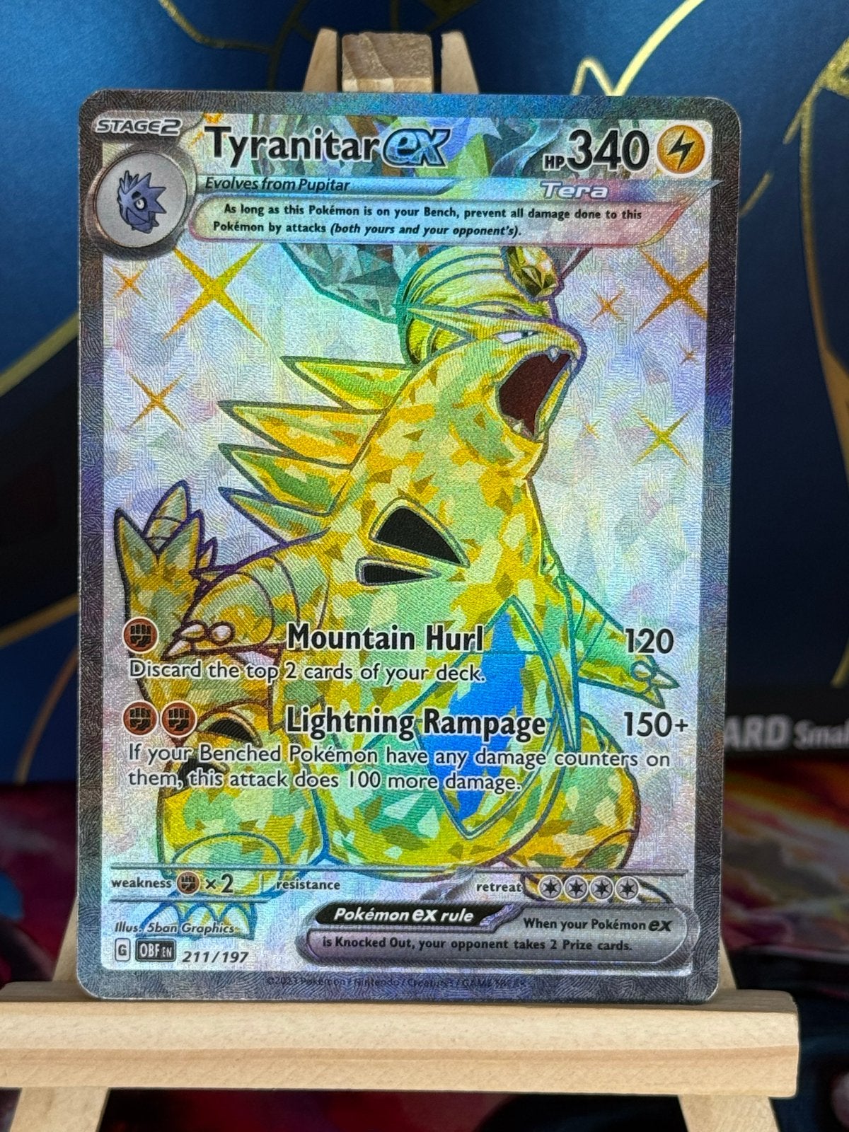 Tyranitar ex #211 | Pokemon Obsidian Flames, Ophalen of Verzenden, Zo goed als nieuw, Losse kaart, Foil