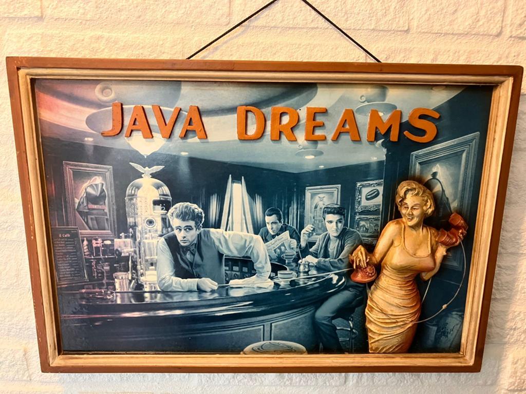 Houten 3D Wandbord 'Java Dreams' met Hollywood Iconen, Ophalen of Verzenden, Gebruikt, Hout, Wandbord of Wandpaneel