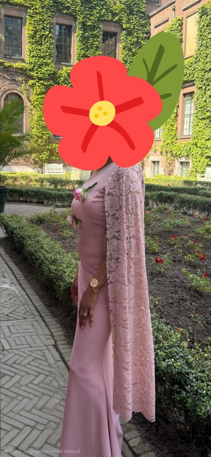 Elegante Roze Galajurk met Kant en Cape, Ophalen of Verzenden, Zo goed als nieuw, Roze, Maat 36 (S)