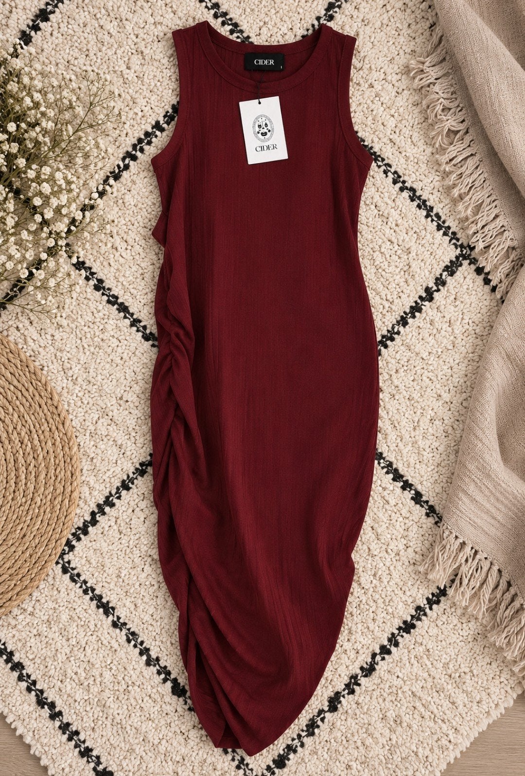 Cider Ribgebreide Mouwloze Jurk - Bordeauxrood, Kleding | Dames, Maat 42/44 (L), Nieuw, Ophalen of Verzenden, Cider
