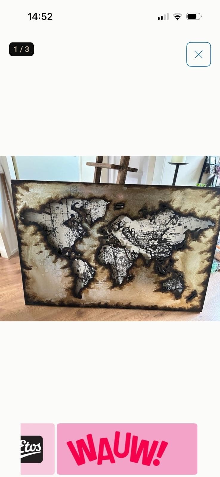 Wanddecoratie Wereldkaart - Vintage Stijl, Ophalen, Gebruikt, Hout, Wandbord of Wandpaneel