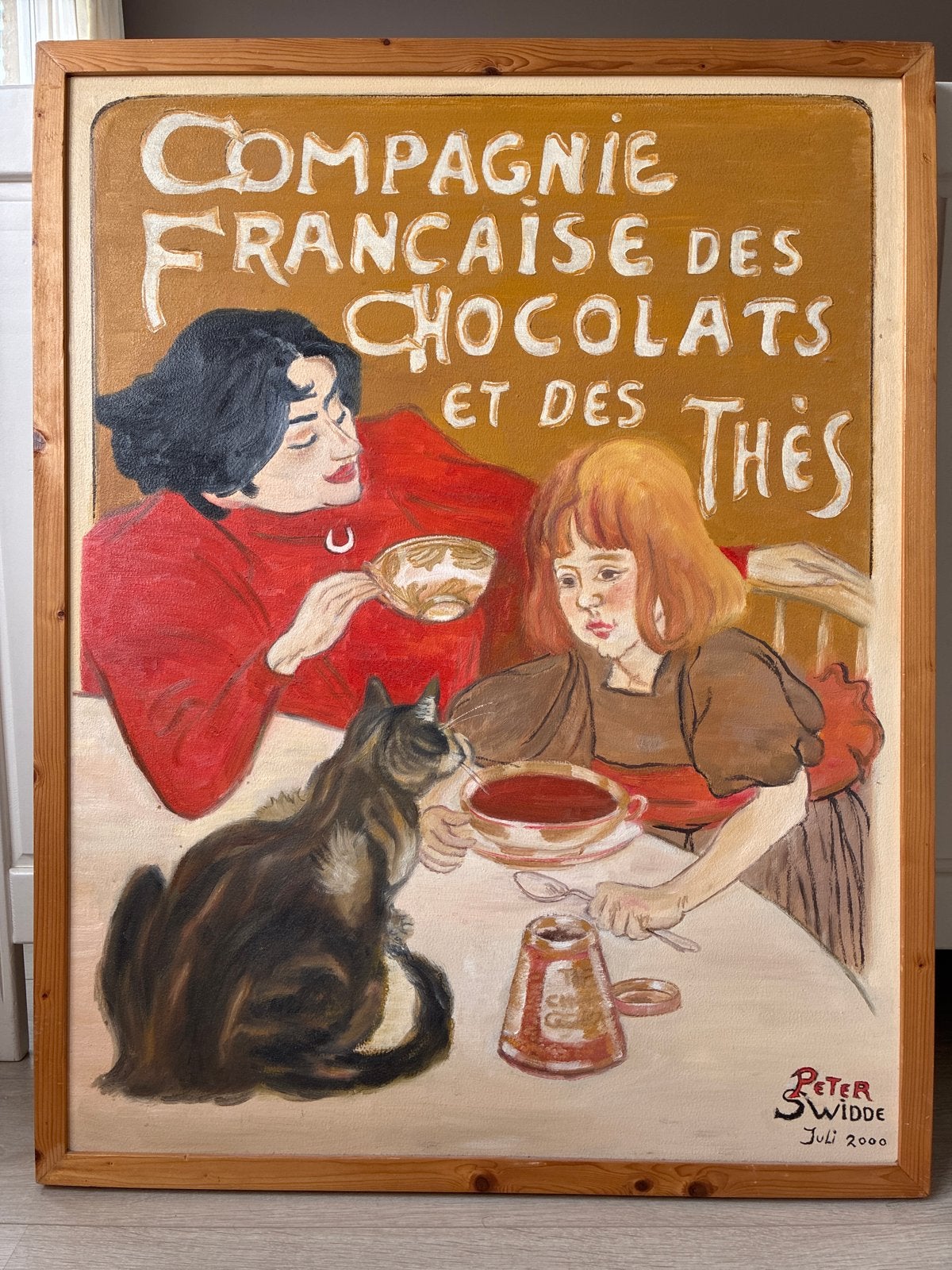 Groot schilderij 'Chocolats et Thés' van Peter Swidde, Antiek en Kunst, Kunst | Schilderijen | Klassiek, Ophalen, Overige stijlen