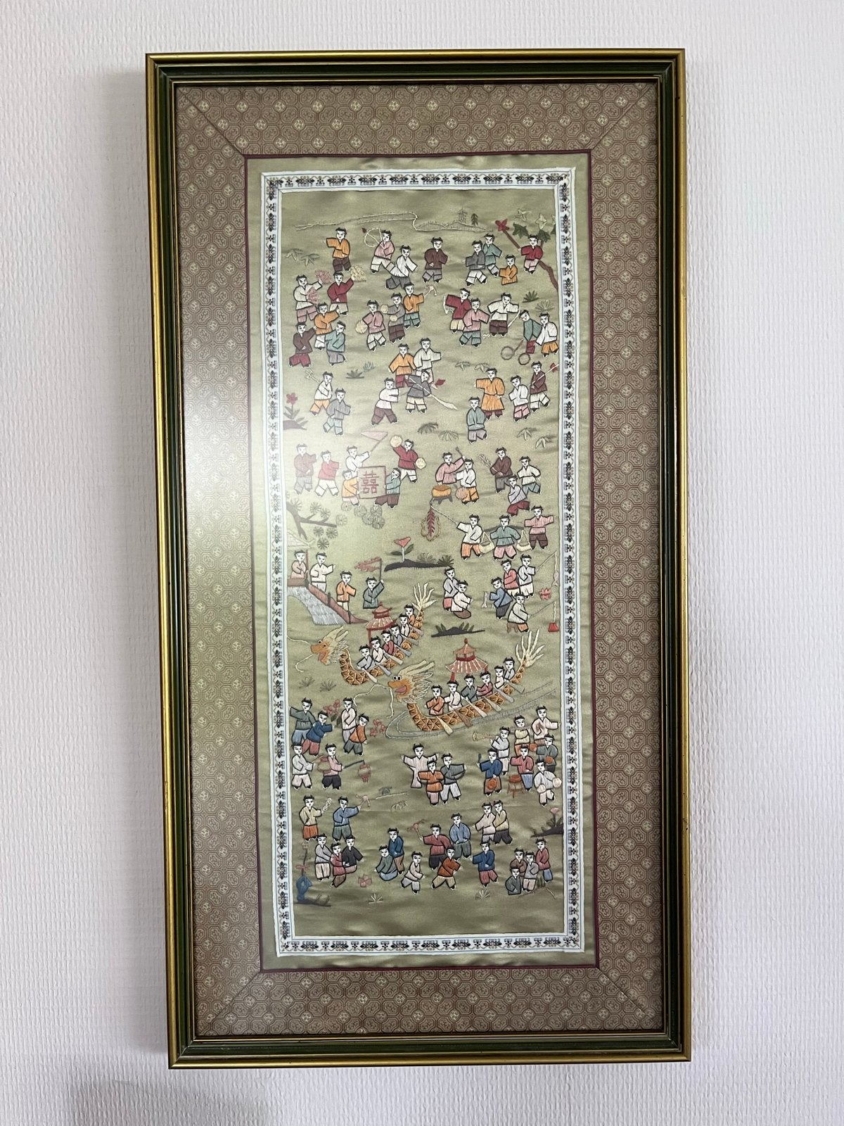 Chinees zijden kunstwerk ingelijst : 100 spelende kinderen, Ophalen, Wanddecoratie, Textiel, Handgemaakt