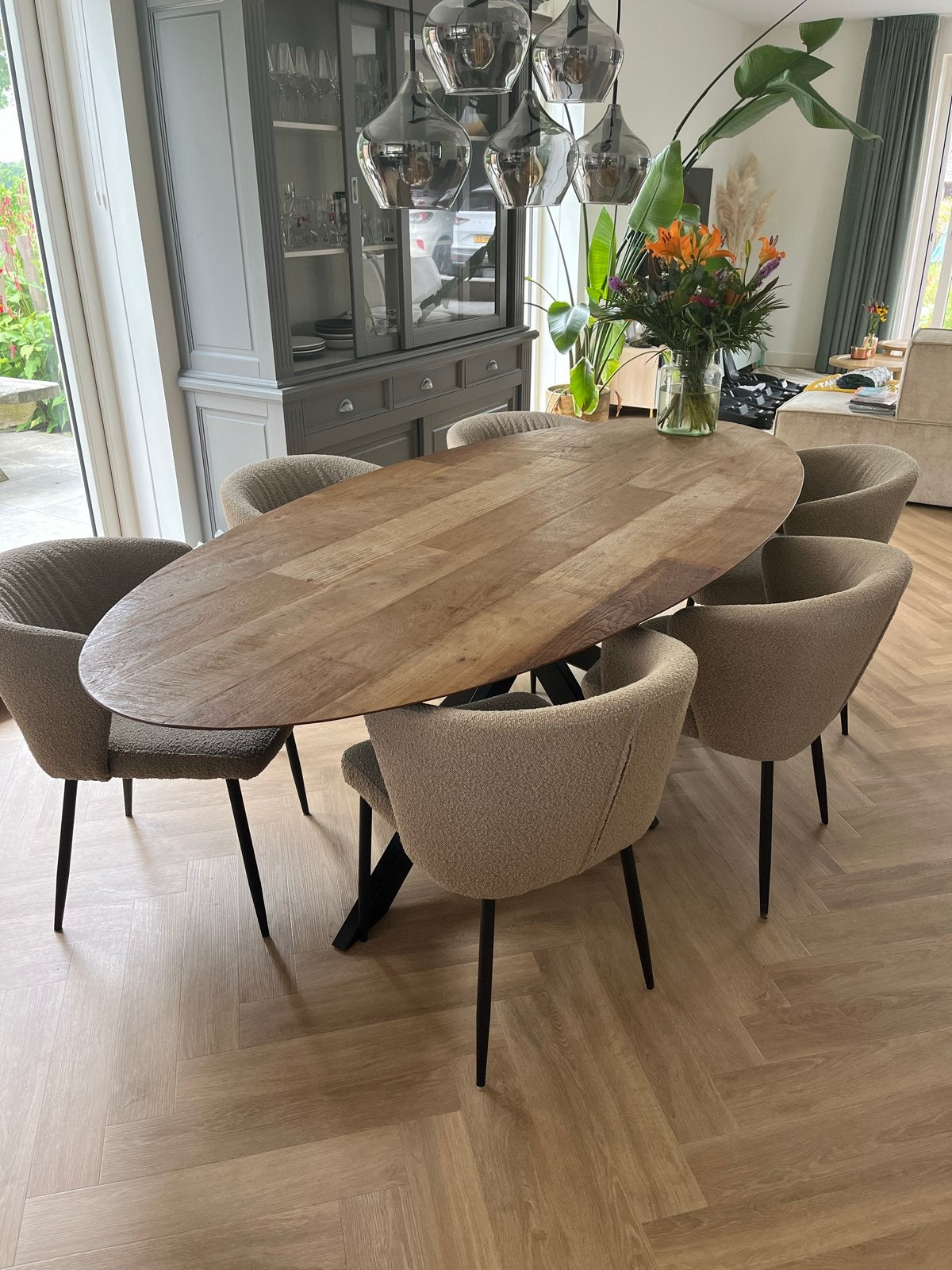 Massief mango houten ovale eettafel met spinpoot - 240x110cm, Huis en Inrichting, Tafels | Eettafels, Ophalen, Gebruikt, 100 tot 150 cm