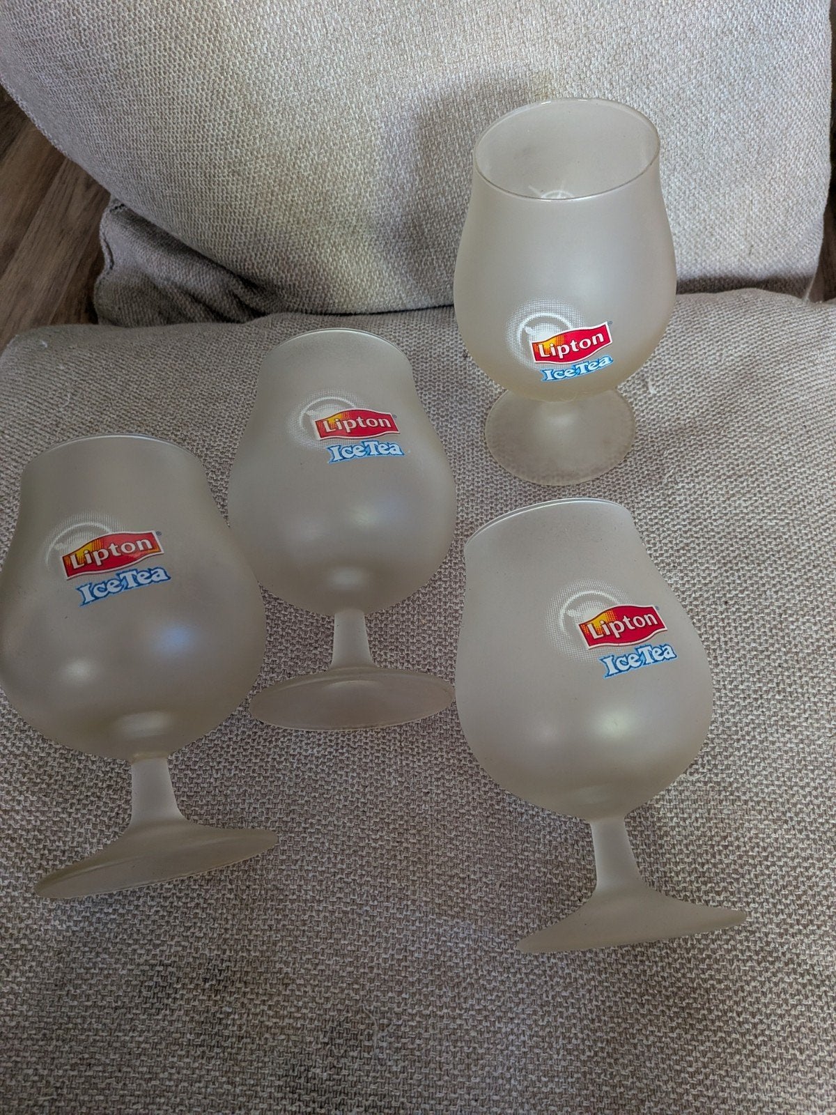 4 Lipton Ice Tea glazen, Ophalen of Verzenden, Gebruikt, Wit, Glas