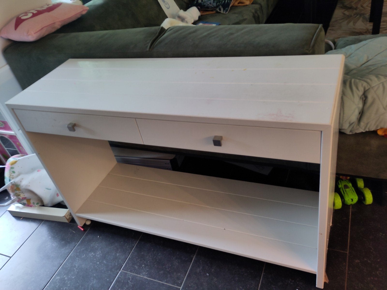 Witte sidetable/kast met lades., Ophalen, Gebruikt, Modern, functioneel, 75 cm of meer