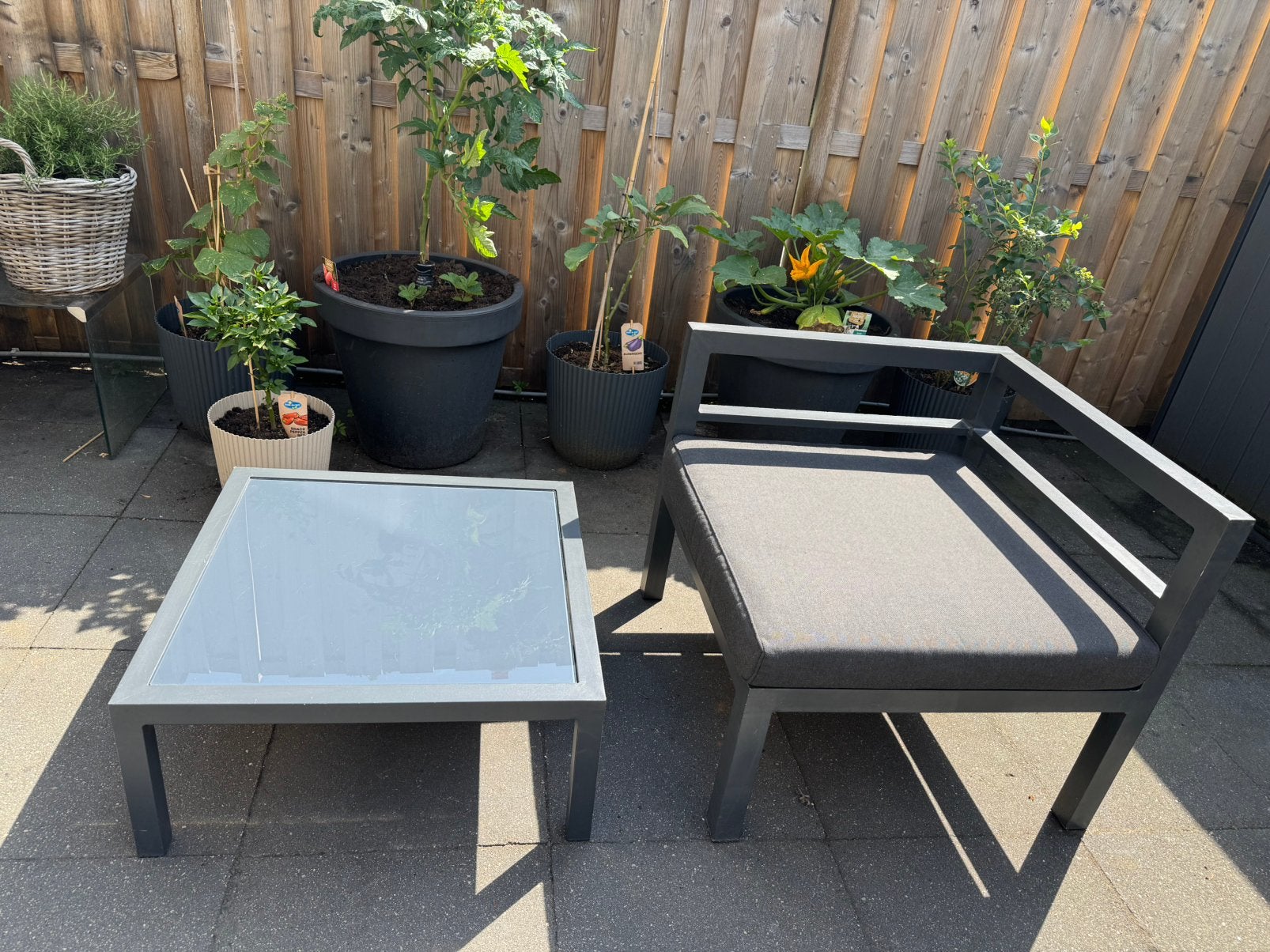 Loungeset aluminium, hoekelement met tafel, Tuin en Terras, 2 zitplaatsen, Aluminium, Ophalen of Verzenden, Zo goed als nieuw