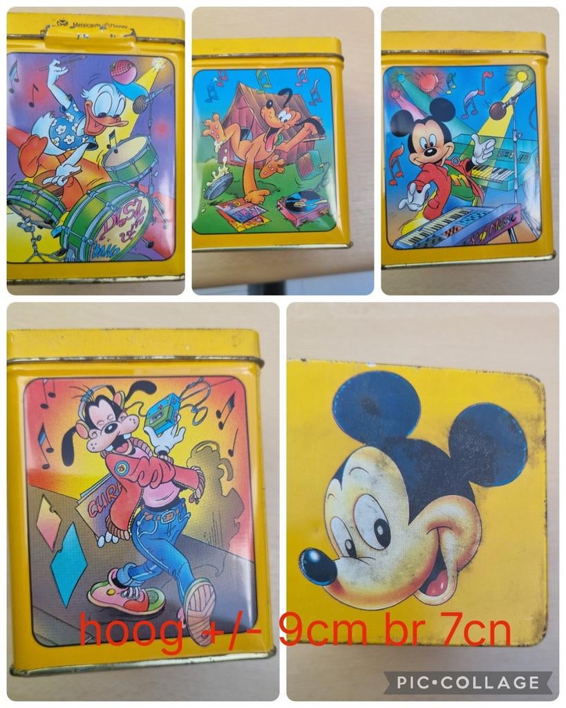 Vintage Disney blikje met Mickey, Donald, Goofy, Pluto, Verzamelen, Blikken, Ophalen of Verzenden, Gebruikt, Overige, Overige merken
