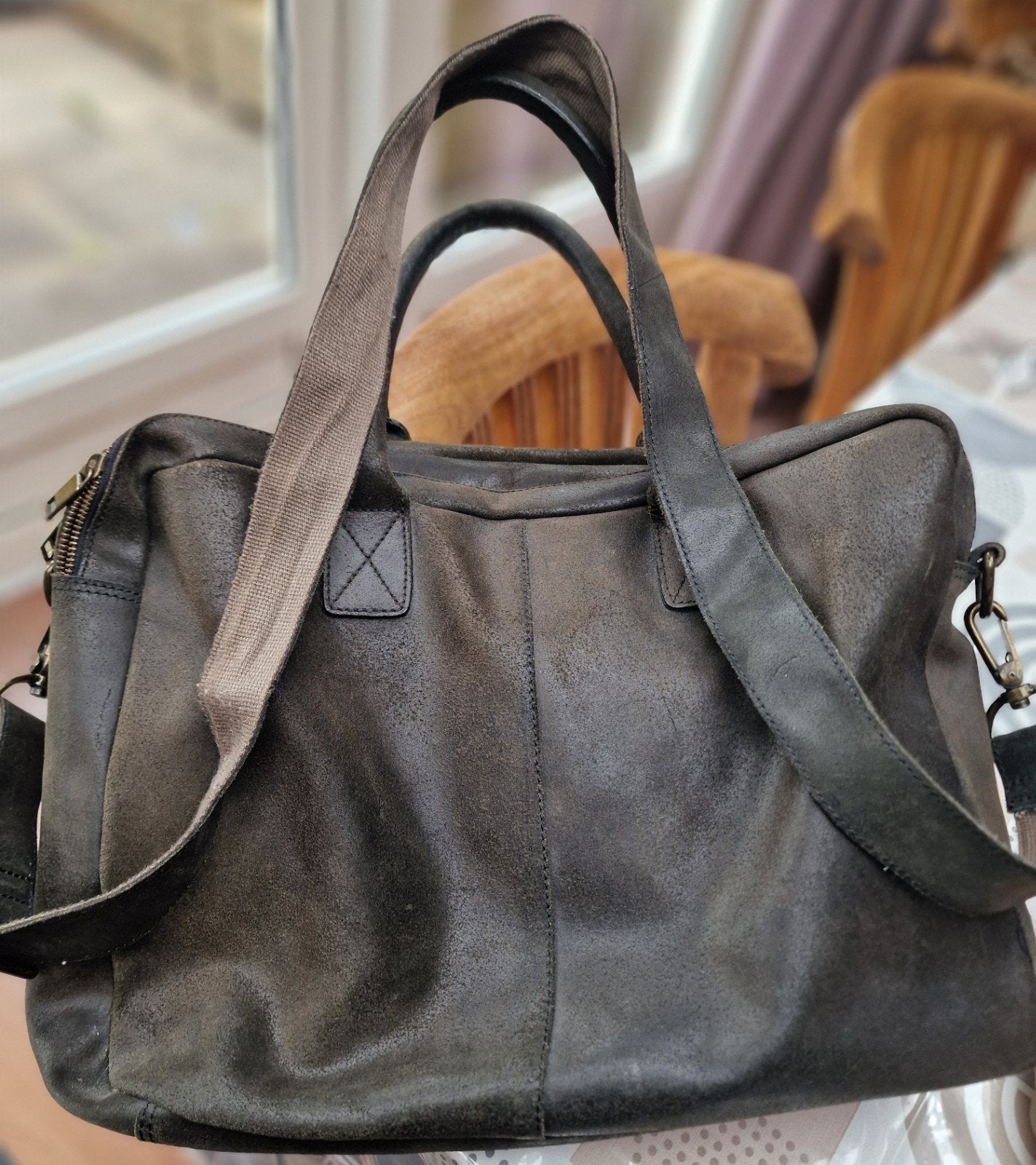 Manfield Leren Tas - Stijlvol en Ruim, Ophalen of Verzenden, Gebruikt, Zwart, Handtas