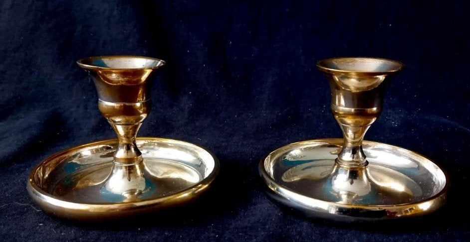 Vintage verzilverde schotelkandelaars (paar), Antiek en Kunst, Ophalen of Verzenden