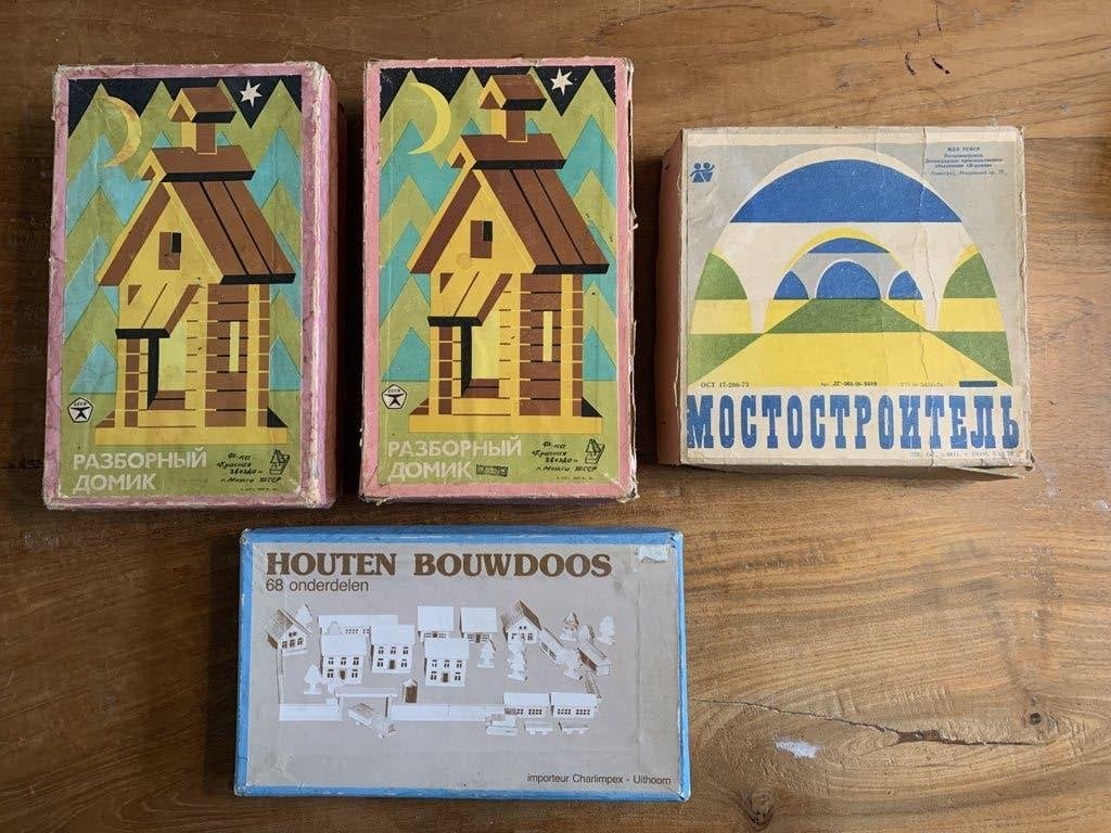 Oud USSR Russisch houten bouwdozen constructie speelgoed, Ophalen, Gebruikt