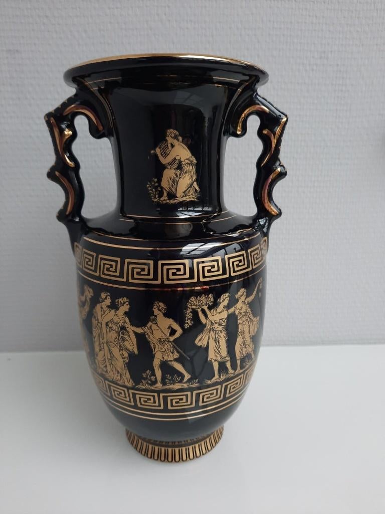 Griekse vaas Zwart met 24k gold verf  Hoogte 25 cm NIEUW, Antiek en Kunst, Antiek | Vazen, Ophalen of Verzenden