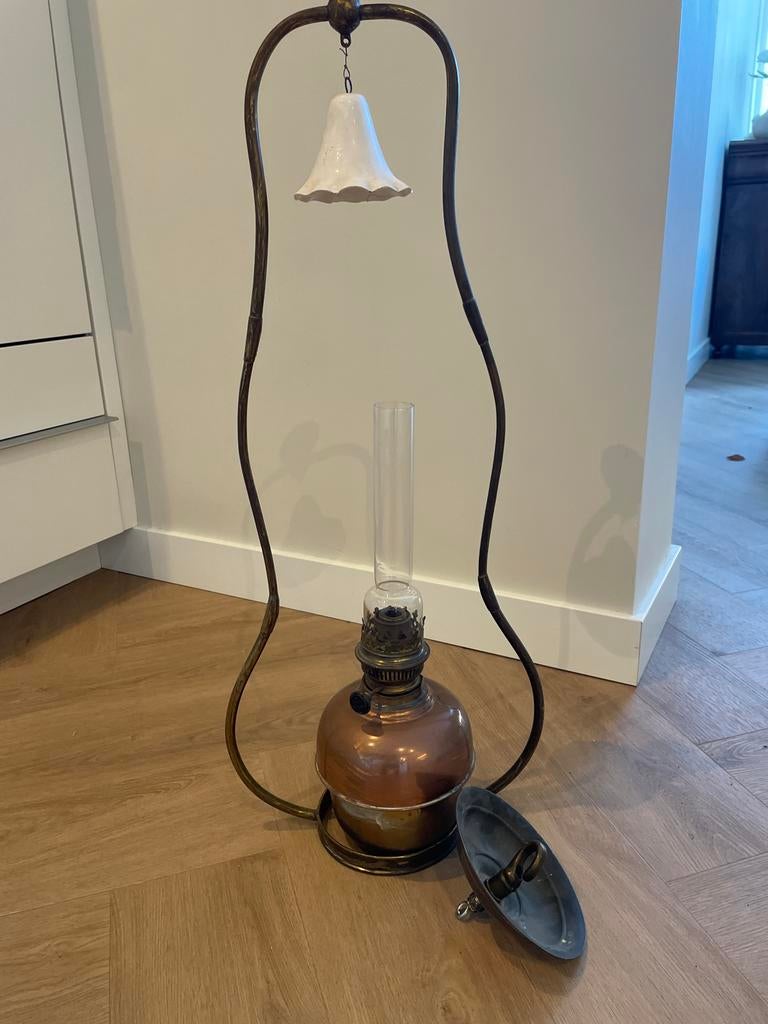 Antieke Koperen Boot Olielamp met Ketting, Ophalen