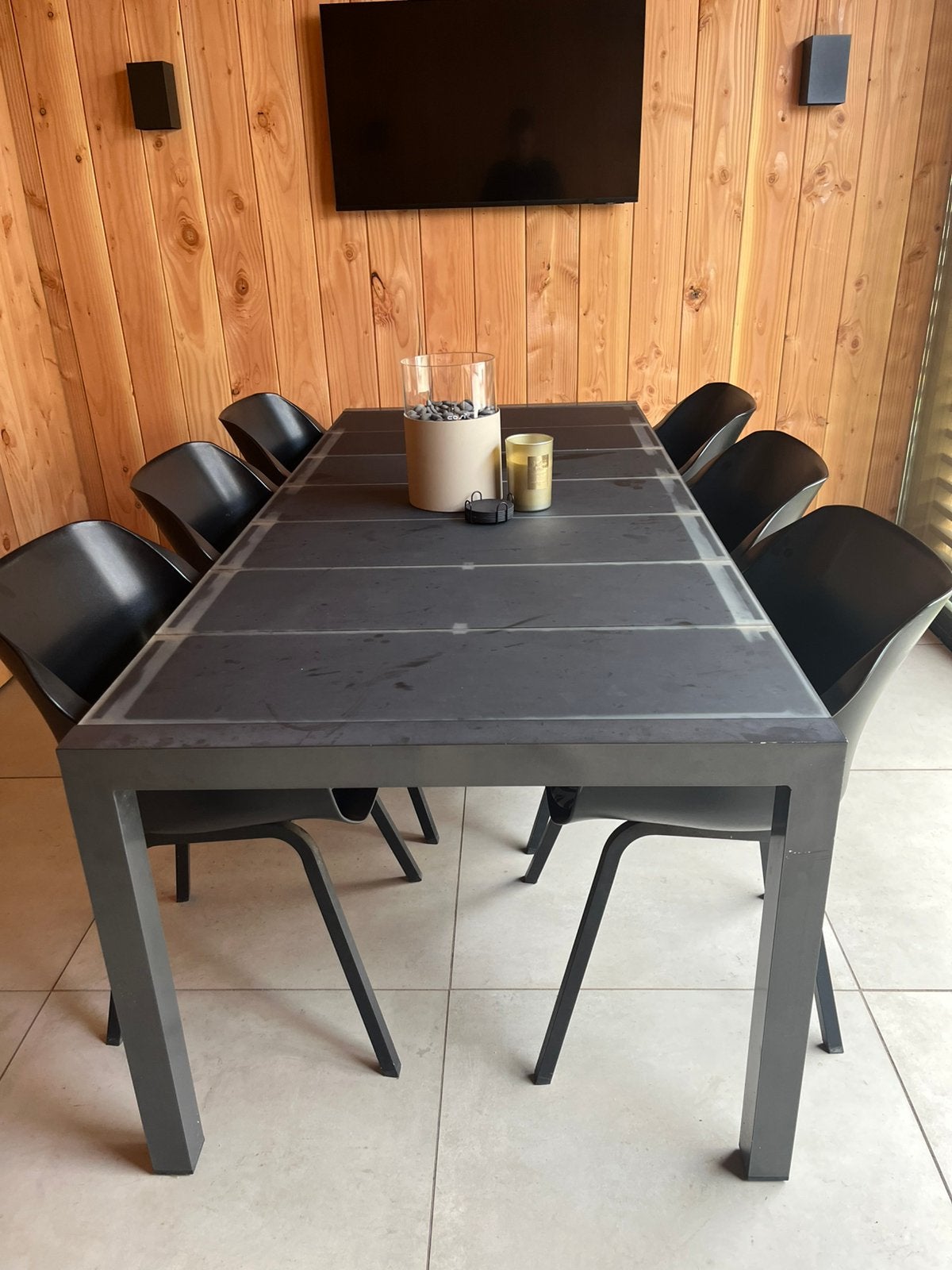 Tuintafel met 6 stoelen, Ophalen, Kunststof, Gebruikt, Eettafel