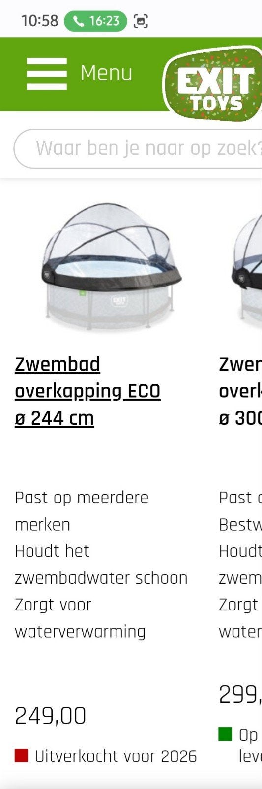 Exit Toys Zwembadoverkapping Ø 244 cm - Zo goed als nieuw, Ophalen, Minder dan 80 cm, Rond, Zo goed als nieuw