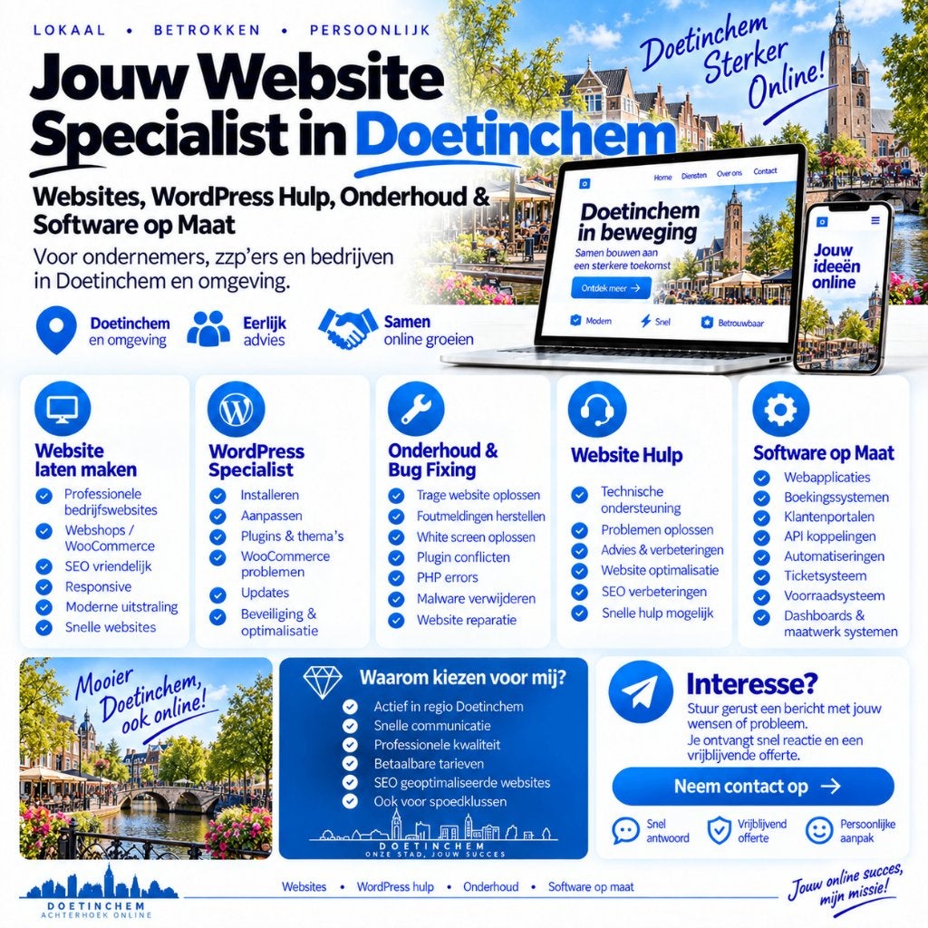 Website Laten Maken & WordPress Hulp Doetinchem, Vacatures, Vanaf 3 jaar, Geschikt als bijbaan, Freelance of Uitzendbasis, 33 - 40 uur