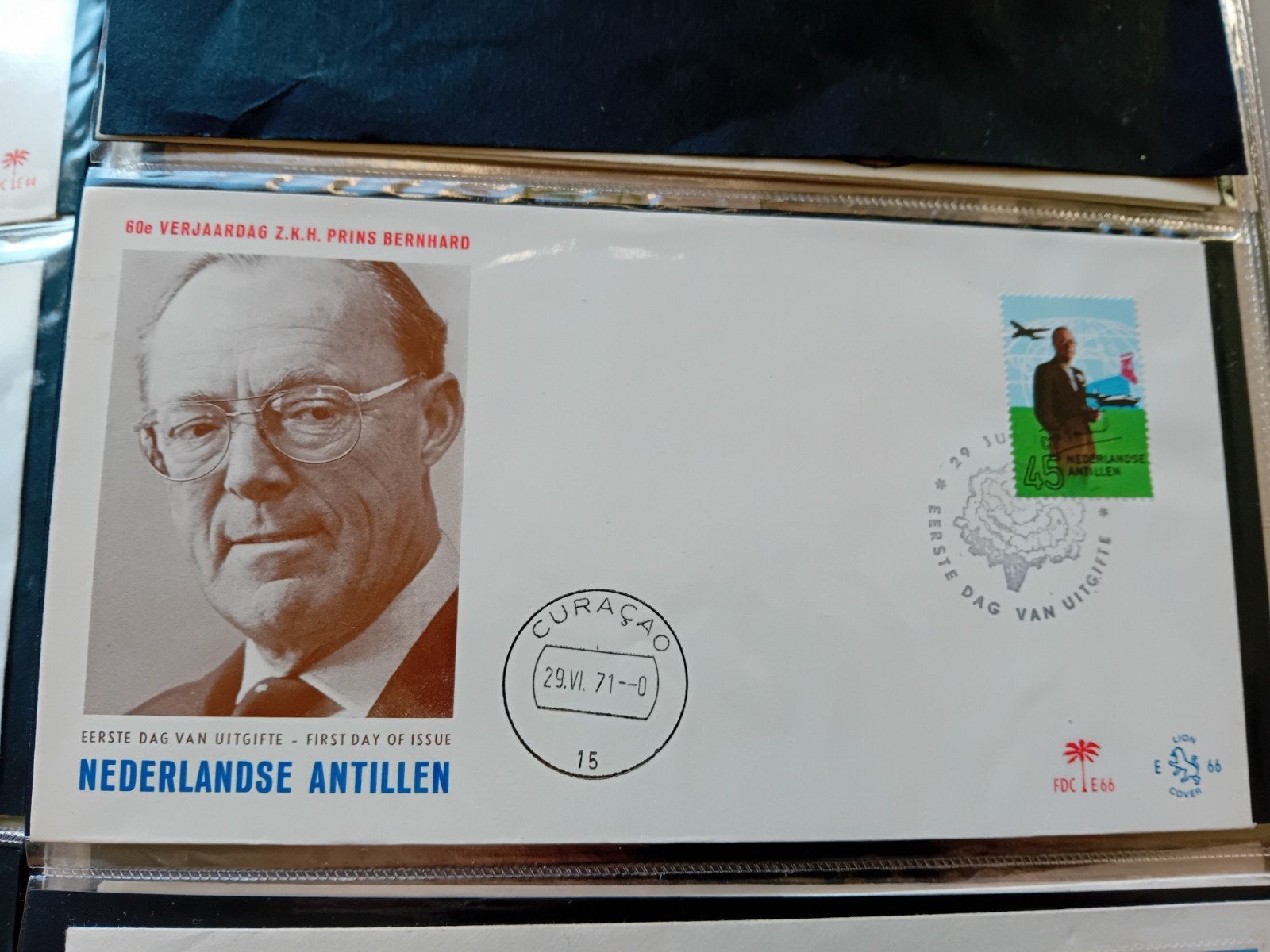 FDC Prins Bernhard 60e Verjaardag Nederlandse Antillen, Ophalen of Verzenden, Rest van de wereld