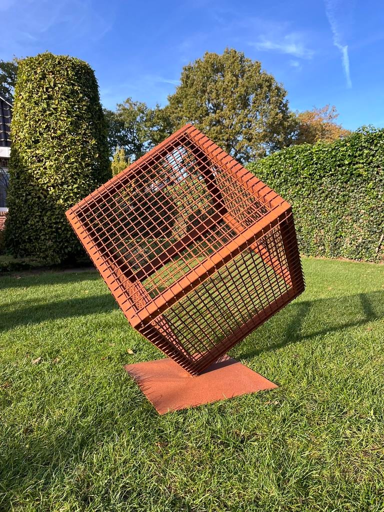 Tuinbeeld - Roest Kunst - Roestige Kubus, Tuin en Terras, Ophalen of Verzenden, Nieuw, Metaal