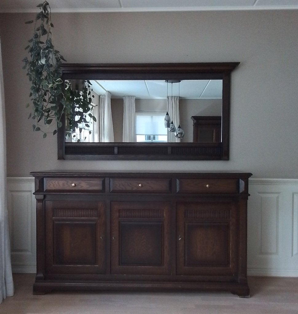 Eiken dressoir met bijpassende spiegel, Ophalen, Gebruikt, Eikenhout, 150 tot 200 cm