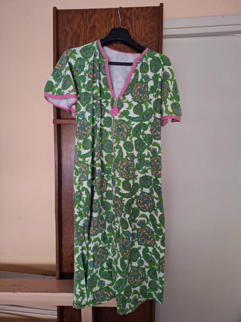 Vintage badstof badjas met retro rits, Flower Power, 70's, Ophalen of Verzenden