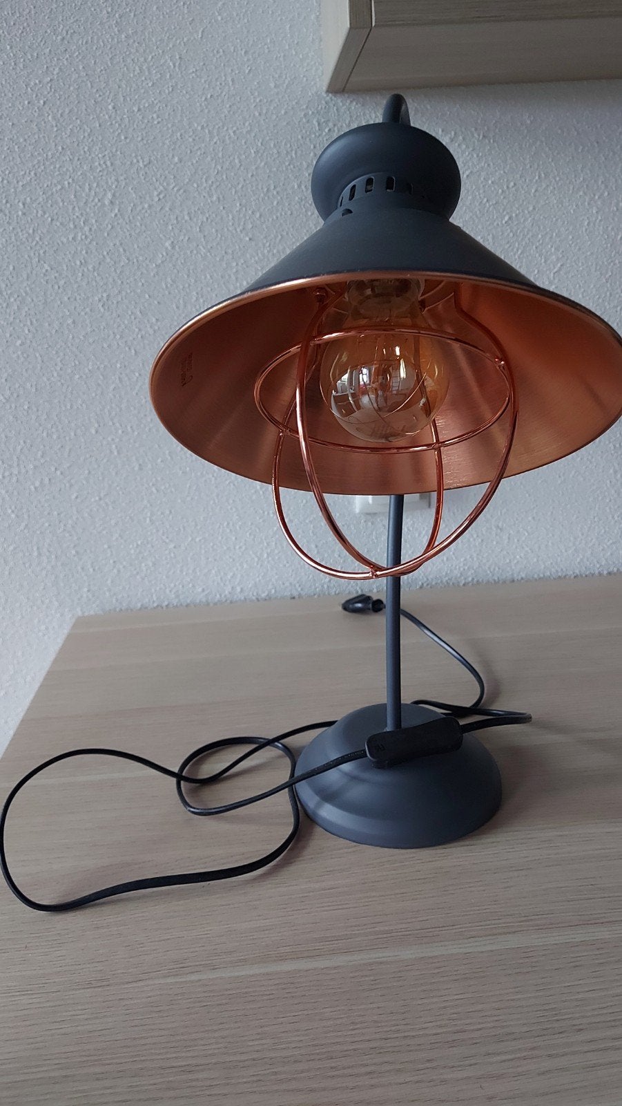 Industriële bureaulamp metaal - koper & antraciet, Ophalen, Bureaulamp, Meerkleurig, E27 (groot)