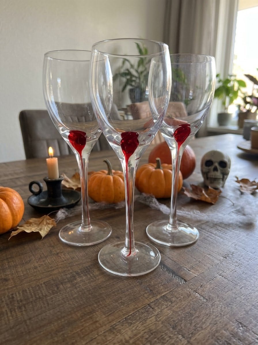 Vintage Gothic Wijnglazen met Rode Bloeddruppel  Halloween, Verzamelen, Ophalen of Verzenden, Overige typen