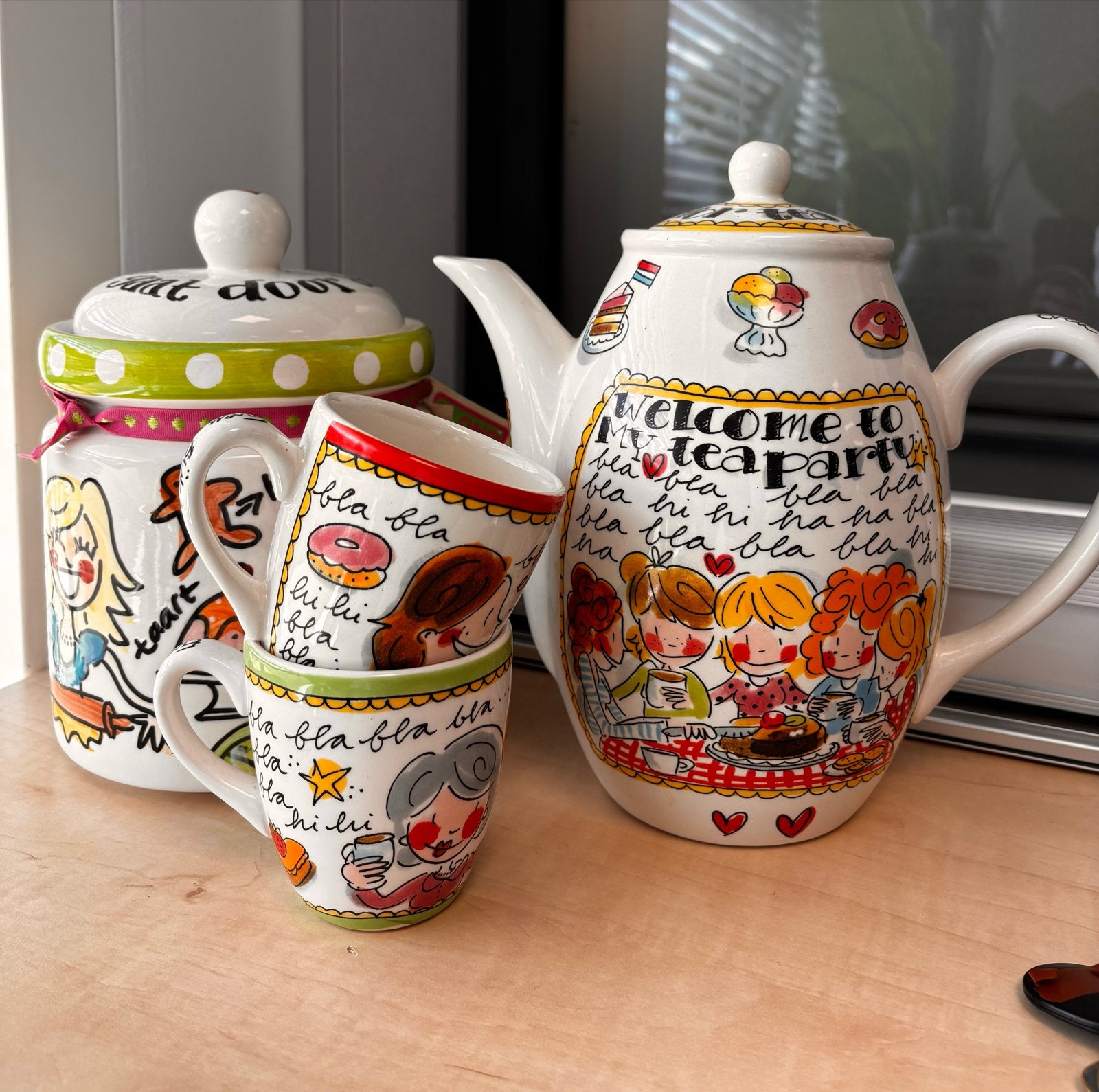 Blond Amsterdam theepot, voorraadpot en mokken set, Huis en Inrichting, Ophalen, Gebruikt, Keramiek, Theepot