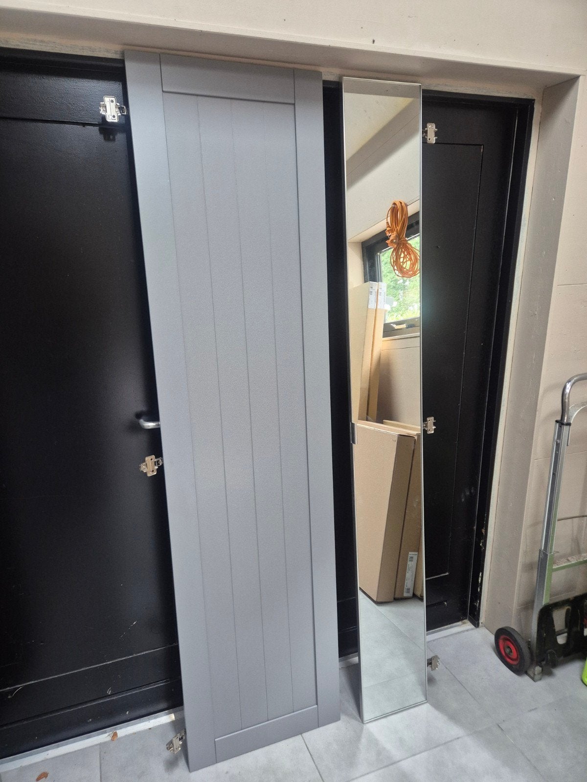 Dubbele deuren voor PAX kast 75x201 cm - Grijs met spiegel, Ophalen, 200 cm of meer, 50 tot 100 cm, Zo goed als nieuw