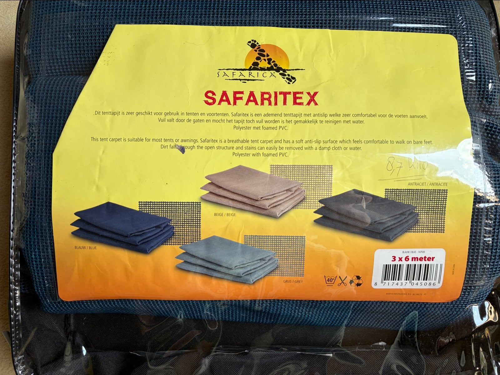 Tenttapijt Safaritex 3x6 meter - Blauw, Ophalen of Verzenden, Gebruikt